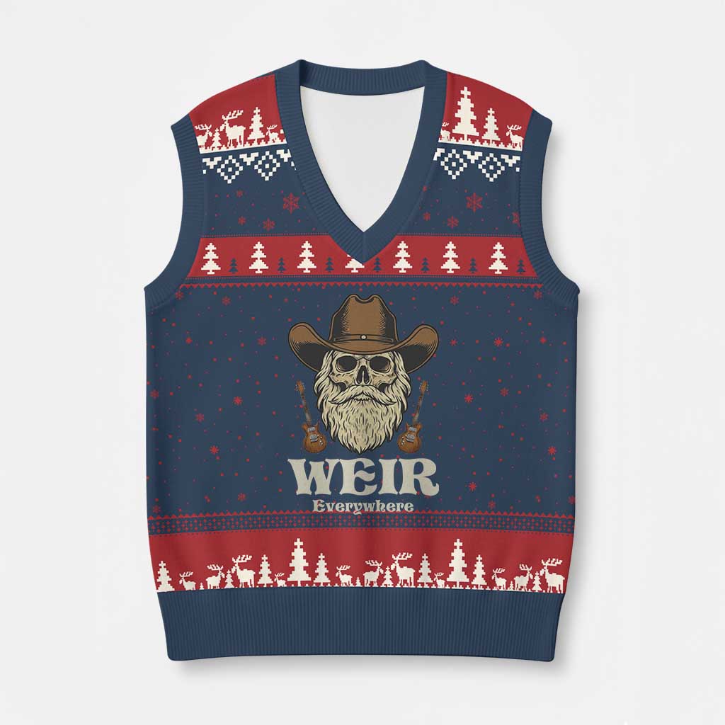 Weir Everywhere Western Skull Guitarist V-Neck Knit Sweater Vest Legendary Musician Memorial Retro Tribute for Fans TS02 Navy Red Print Your Wear