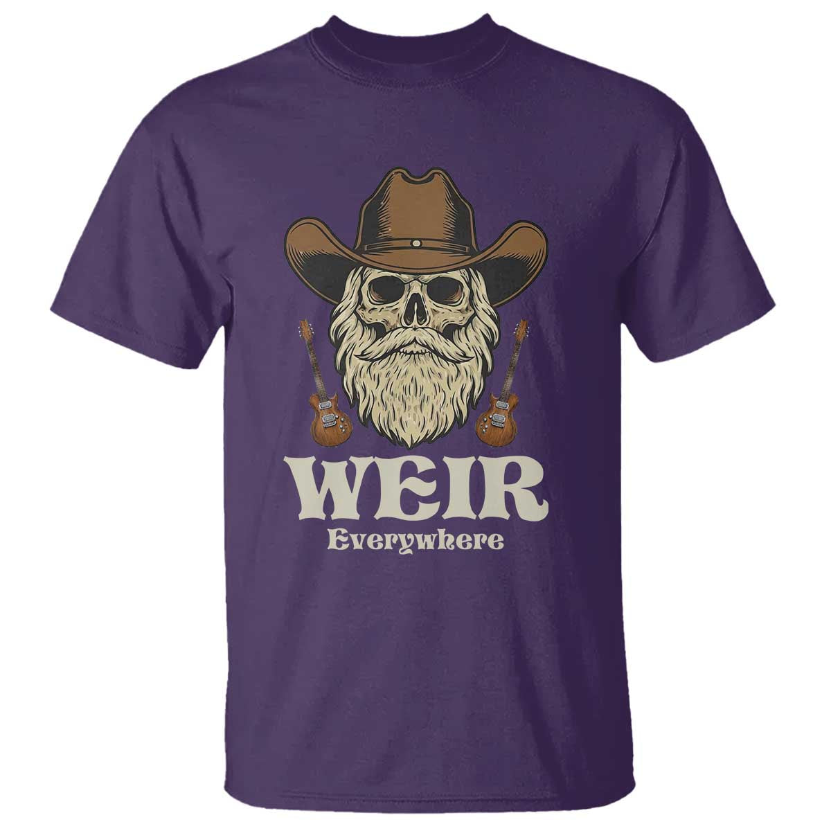 Weir Everywhere Western Skull Guitarist T Shirt Legendary Musician Memorial Retro Tribute for Fans TS02 Purple Print Your Wear