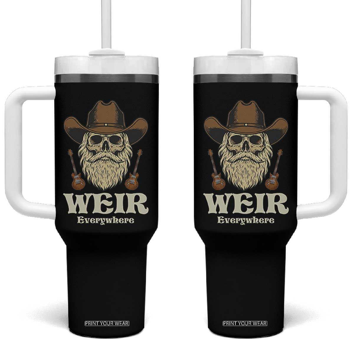 Weir Everywhere Western Skull Guitarist Tumbler With Handle Legendary Musician Memorial Retro Tribute for Fans TS02 One Size: 40 oz Black Print Your Wear
