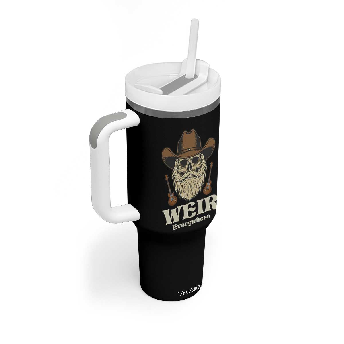 Weir Everywhere Western Skull Guitarist Tumbler With Handle Legendary Musician Memorial Retro Tribute for Fans TS02 Print Your Wear
