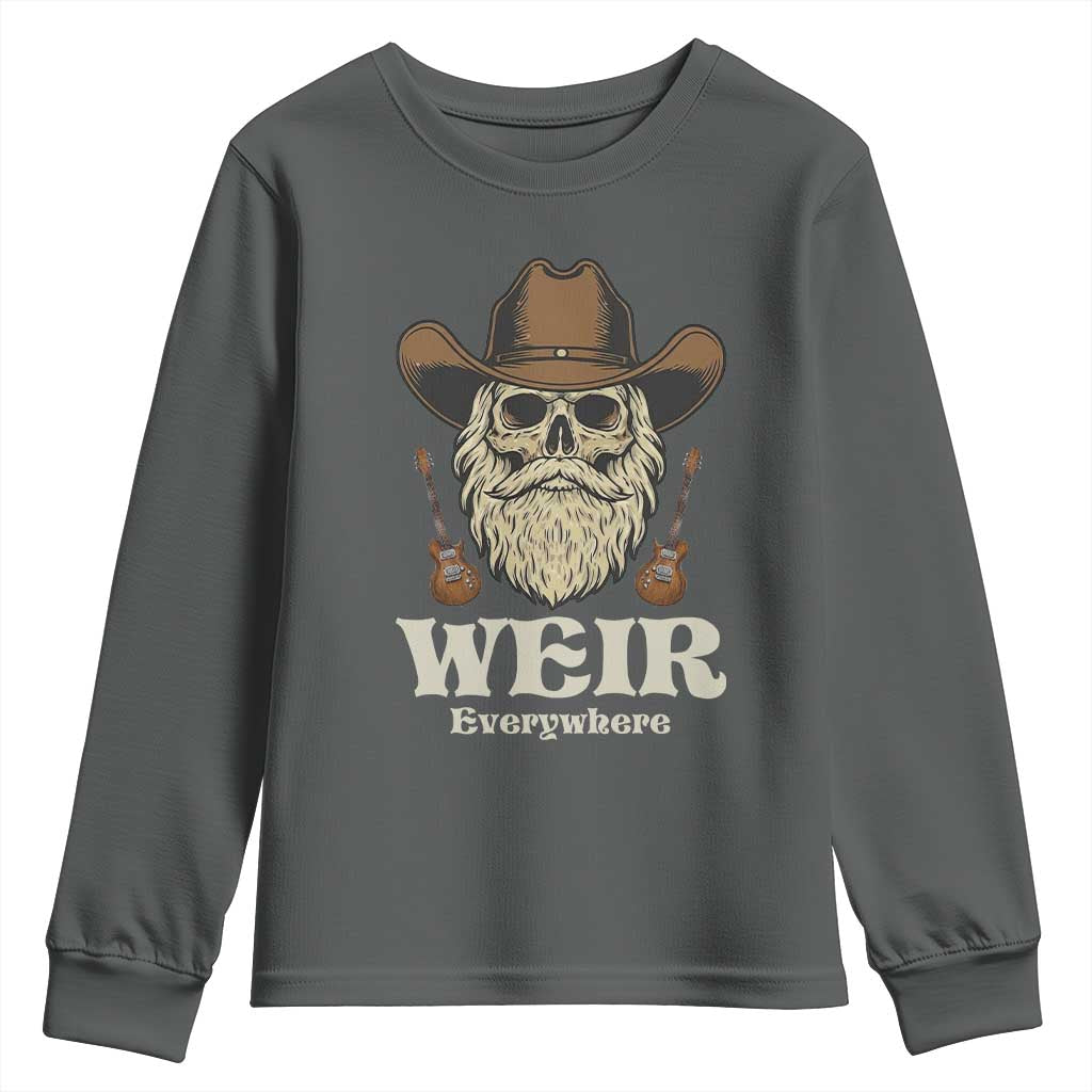 Weir Everywhere Western Skull Guitarist Youth Sweatshirt Legendary Musician Memorial Retro Tribute for Fans TS02 Dark Heather Print Your Wear