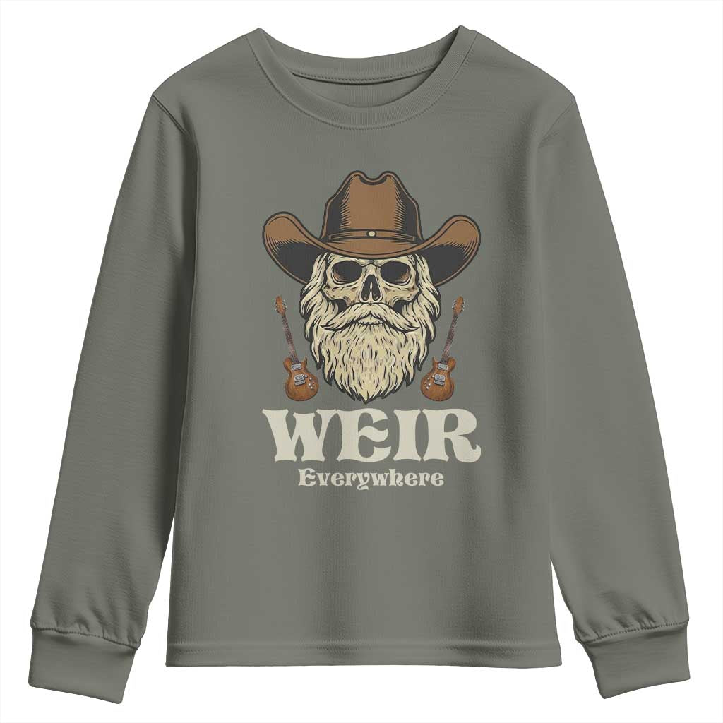 Weir Everywhere Western Skull Guitarist Youth Sweatshirt Legendary Musician Memorial Retro Tribute for Fans TS02 Military Green Print Your Wear