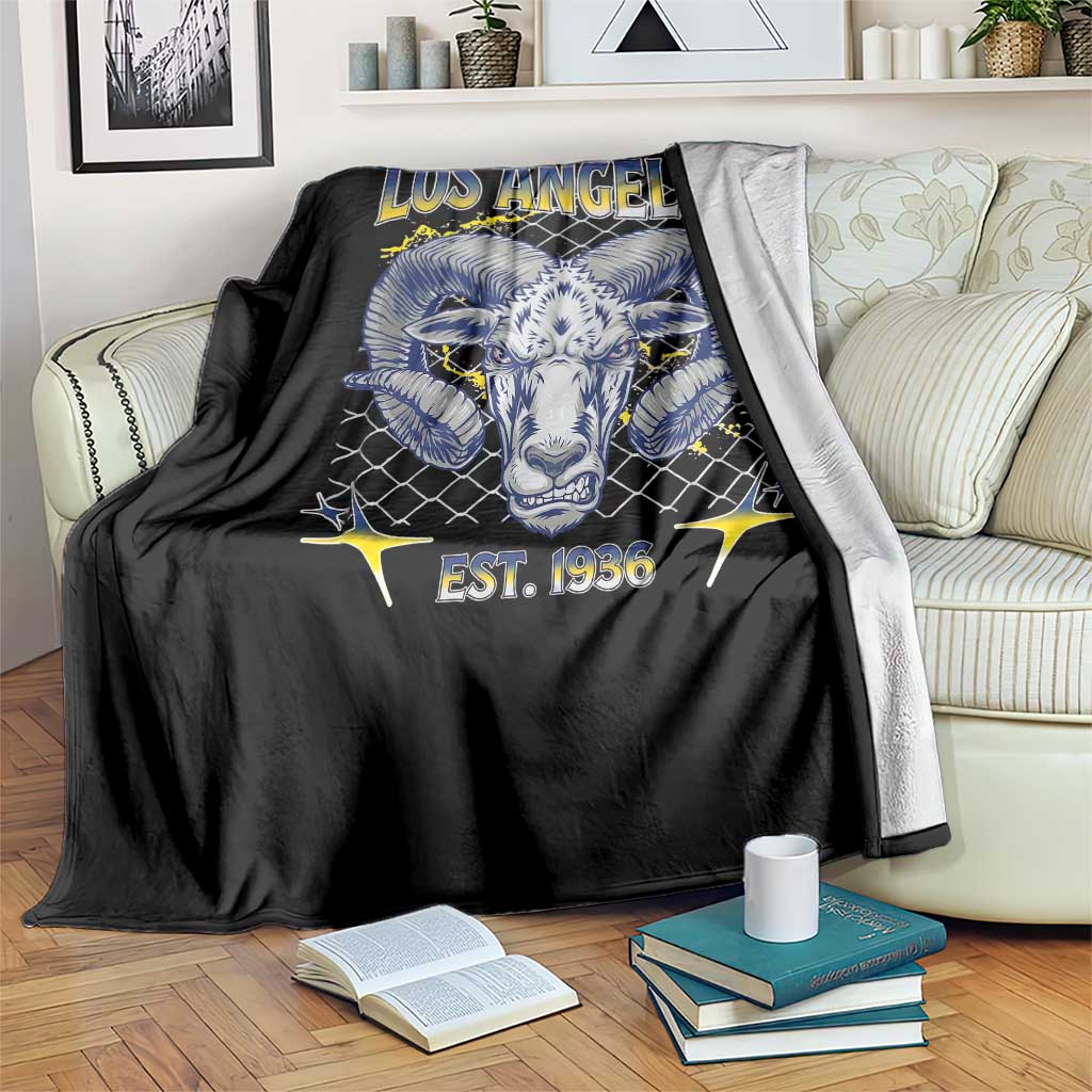 Cool Blue and Gold Ram Head Bighorn Sheep Graphic Throw Blanket Est 1936 Los Angeles Lover TS02 Print Your Wear