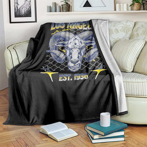 Cool Blue and Gold Ram Head Bighorn Sheep Graphic Throw Blanket Est 1936 Los Angeles Lover TS02 Print Your Wear