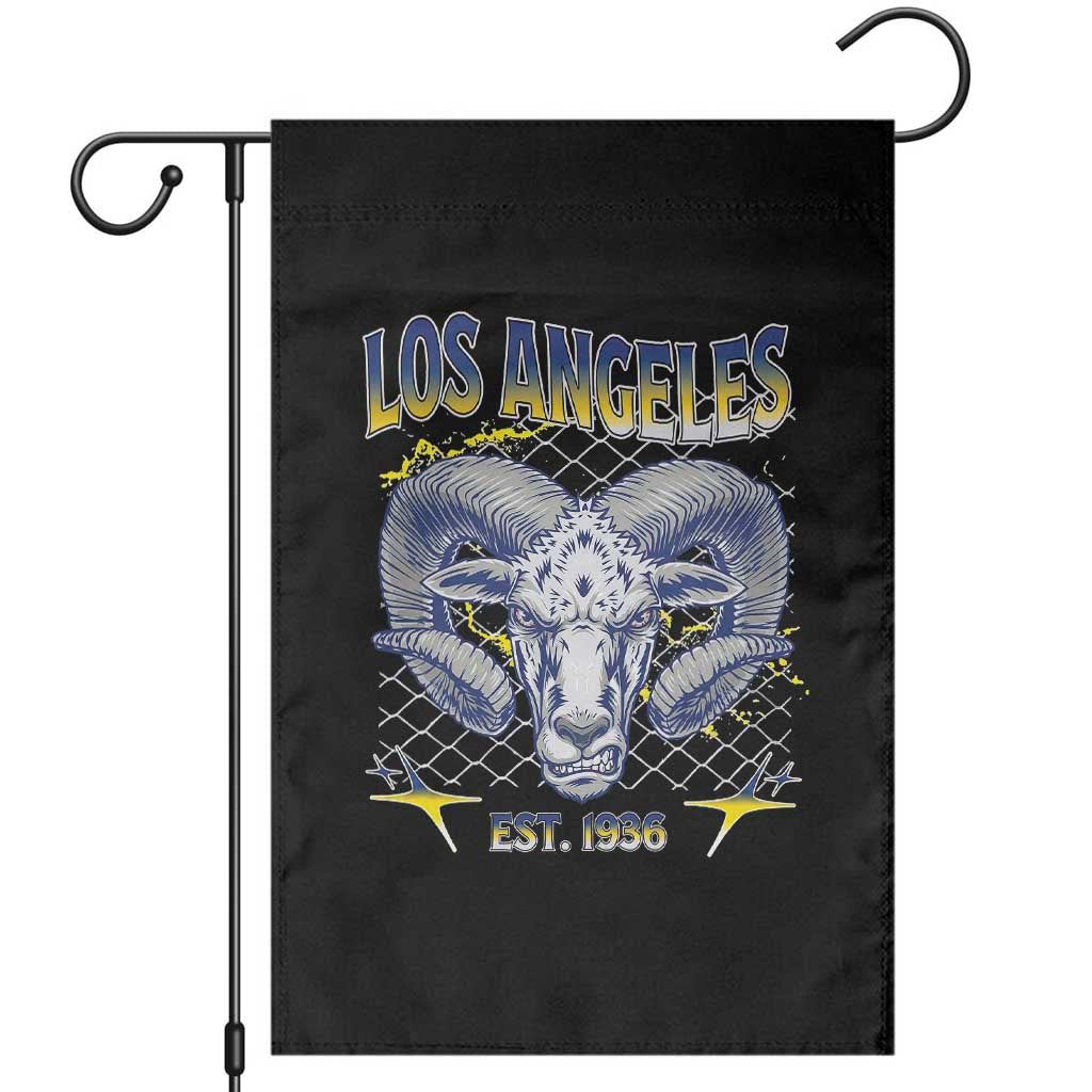 Cool Blue and Gold Ram Head Bighorn Sheep Graphic Garden Flag Est 1936 Los Angeles Lover TS02 Black Print Your Wear