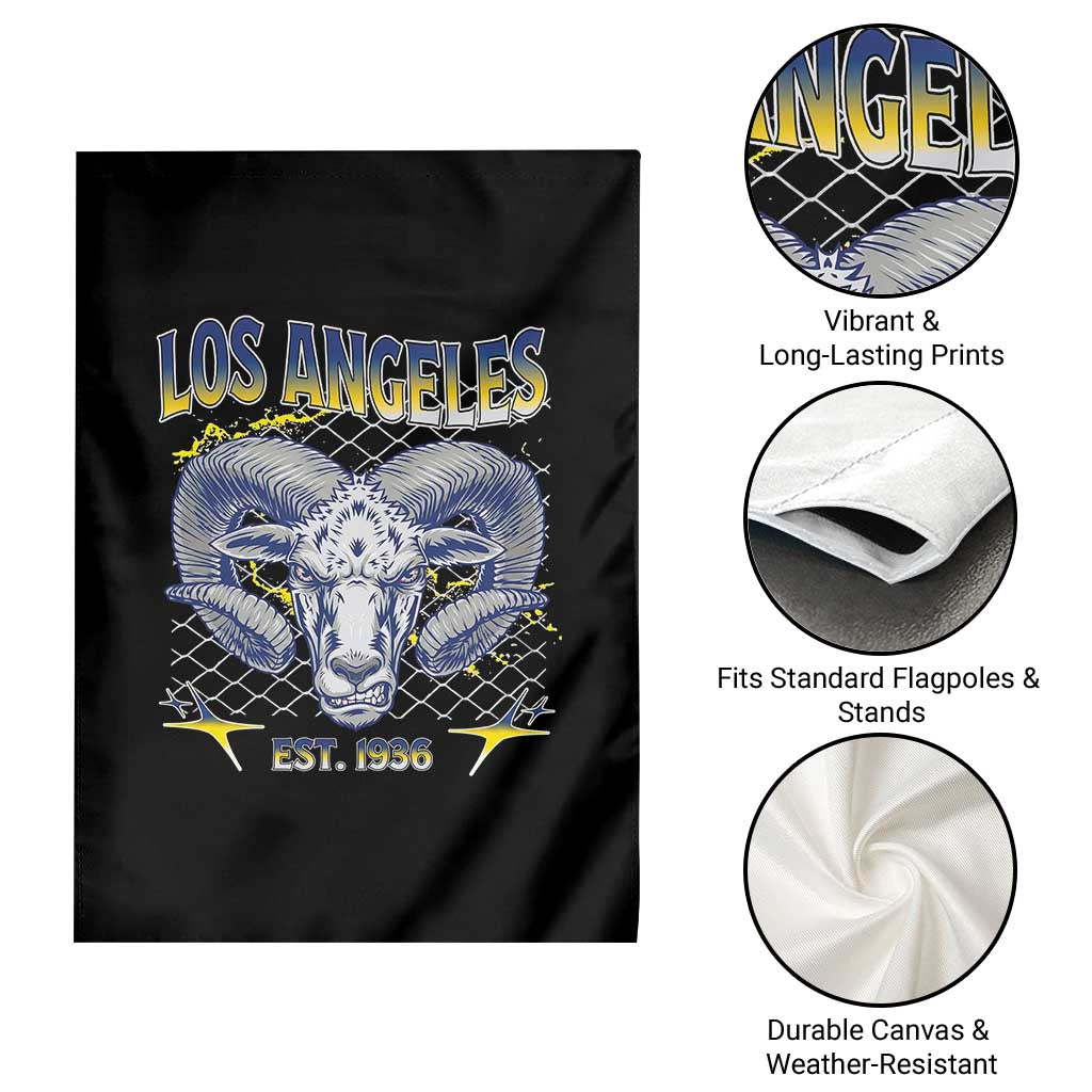 Cool Blue and Gold Ram Head Bighorn Sheep Graphic Garden Flag Est 1936 Los Angeles Lover TS02 Print Your Wear