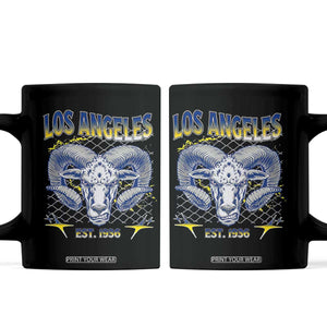 Cool Blue and Gold Ram Head Bighorn Sheep Graphic Coffee Mug Est 1936 Los Angeles Lover TS02 Black Print Your Wear