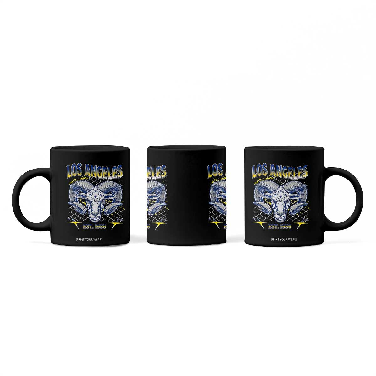 Cool Blue and Gold Ram Head Bighorn Sheep Graphic Coffee Mug Est 1936 Los Angeles Lover TS02 Print Your Wear