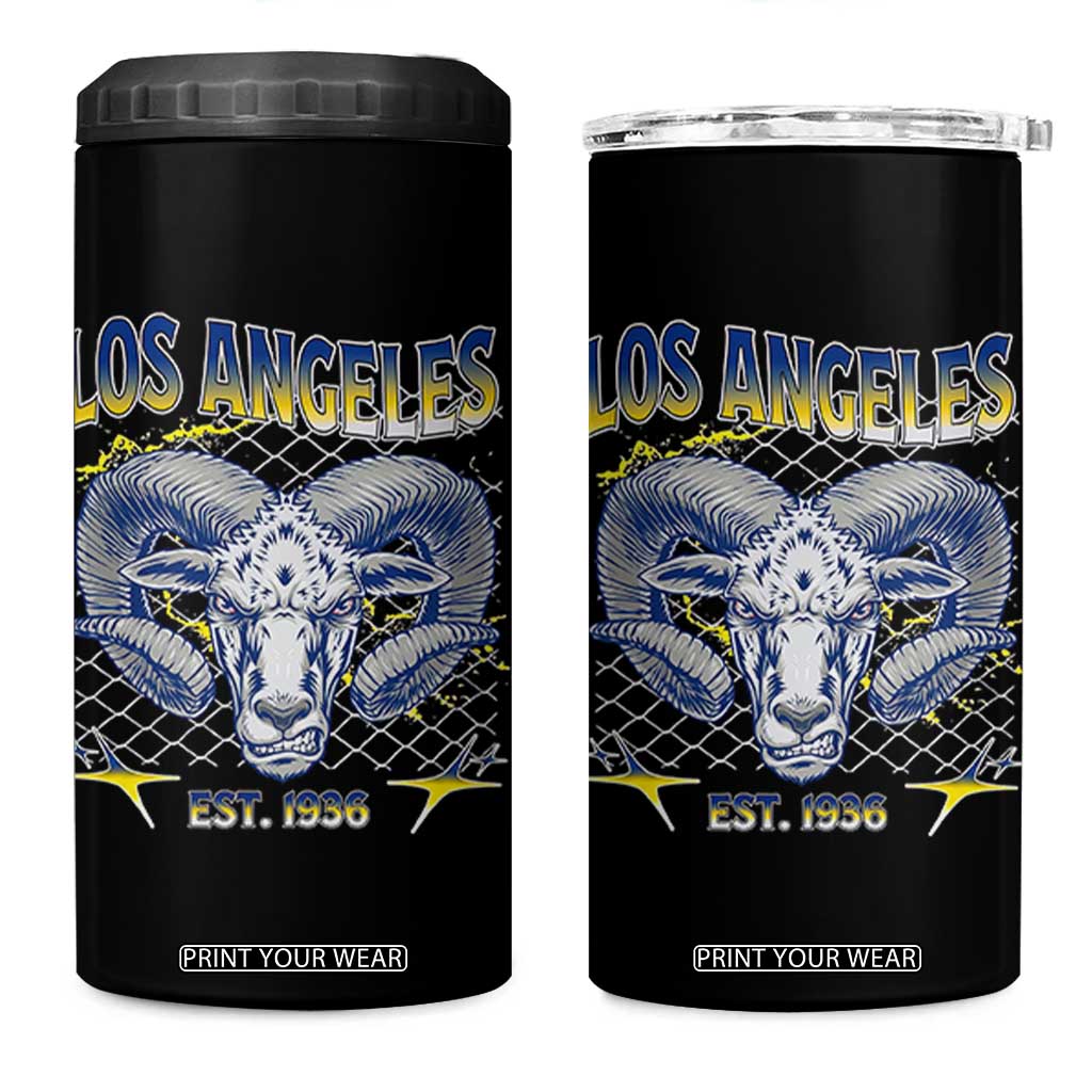 Cool Blue and Gold Ram Head Bighorn Sheep Graphic 4 in 1 Can Cooler Tumbler Est 1936 Los Angeles Lover TS02 One Size: 16 oz Black Print Your Wear