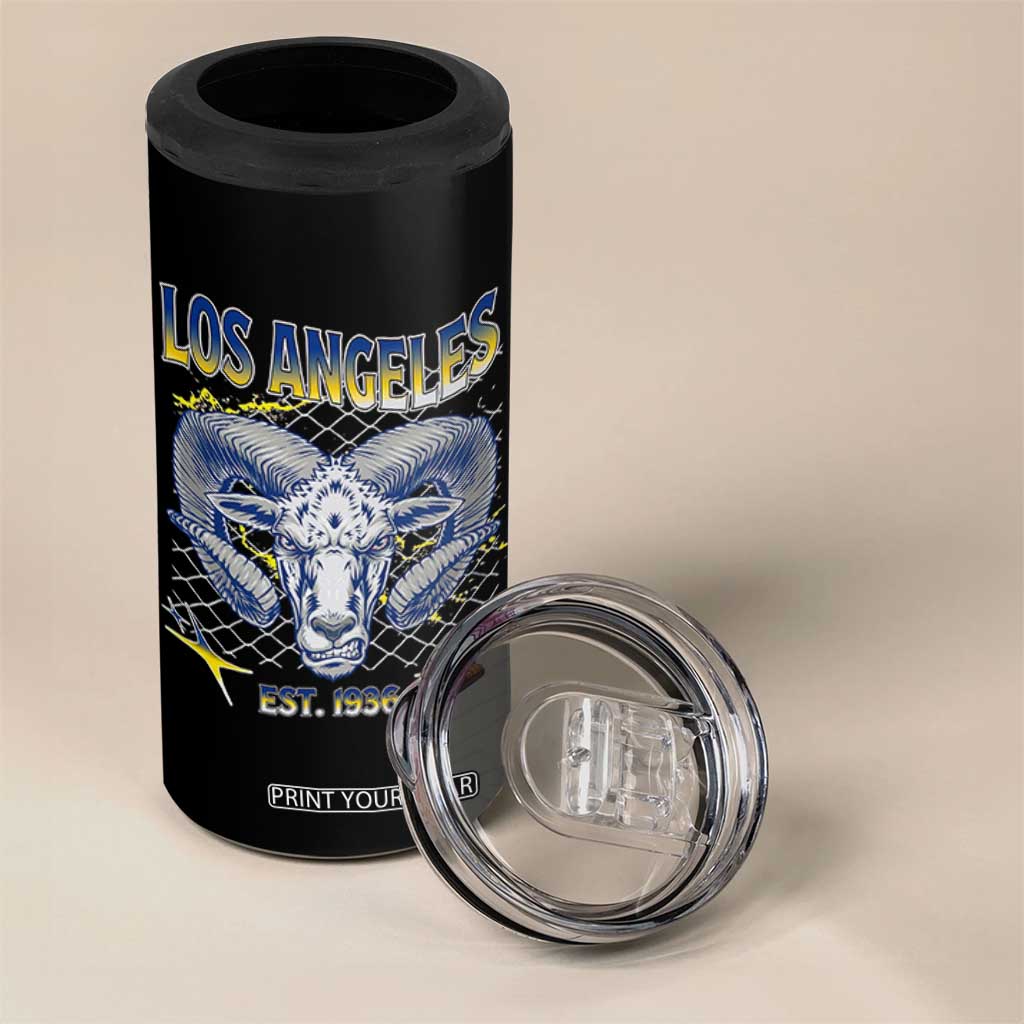 Cool Blue and Gold Ram Head Bighorn Sheep Graphic 4 in 1 Can Cooler Tumbler Est 1936 Los Angeles Lover TS02 Print Your Wear