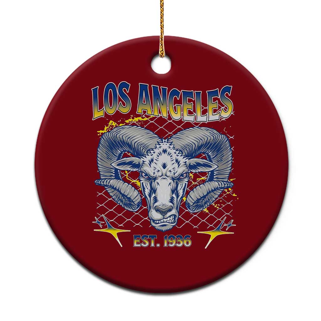 Cool Blue and Gold Ram Head Bighorn Sheep Graphic Ceramic Ornament Est 1936 Los Angeles Lover TS02 1pc Red Print Your Wear