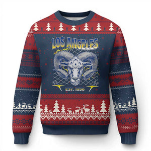 Cool Blue and Gold Ram Head Bighorn Sheep Graphic Ugly Christmas Sweater Est 1936 Los Angeles Lover TS02 Navy Red Print Your Wear