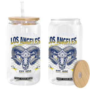 Cool Blue and Gold Ram Head Bighorn Sheep Graphic Glass Can Est 1936 Los Angeles Lover TS02 Print Your Wear