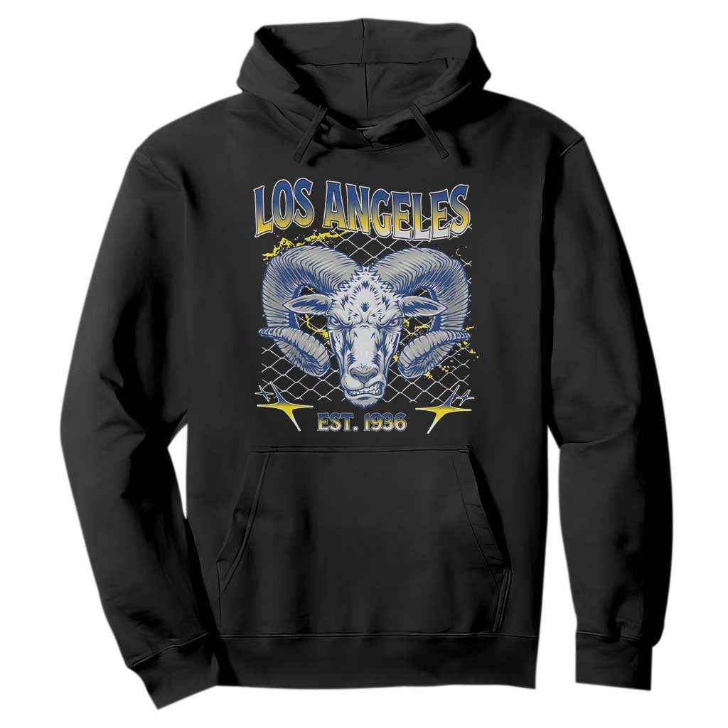 Cool Blue and Gold Ram Head Bighorn Sheep Graphic Hoodie Est 1936 Los Angeles Lover TS02 Black Print Your Wear