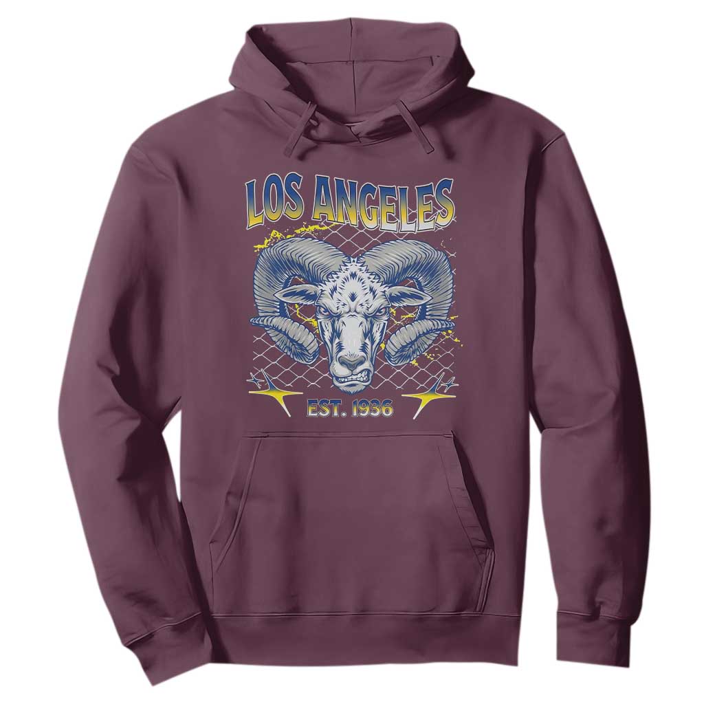 Cool Blue and Gold Ram Head Bighorn Sheep Graphic Hoodie Est 1936 Los Angeles Lover TS02 Maroon Print Your Wear