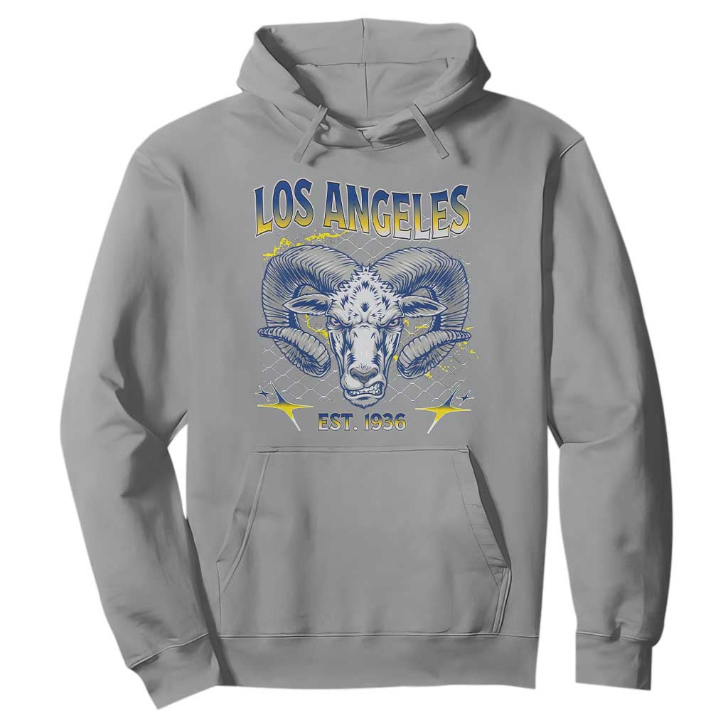 Cool Blue and Gold Ram Head Bighorn Sheep Graphic Hoodie Est 1936 Los Angeles Lover TS02 Sport Gray Print Your Wear