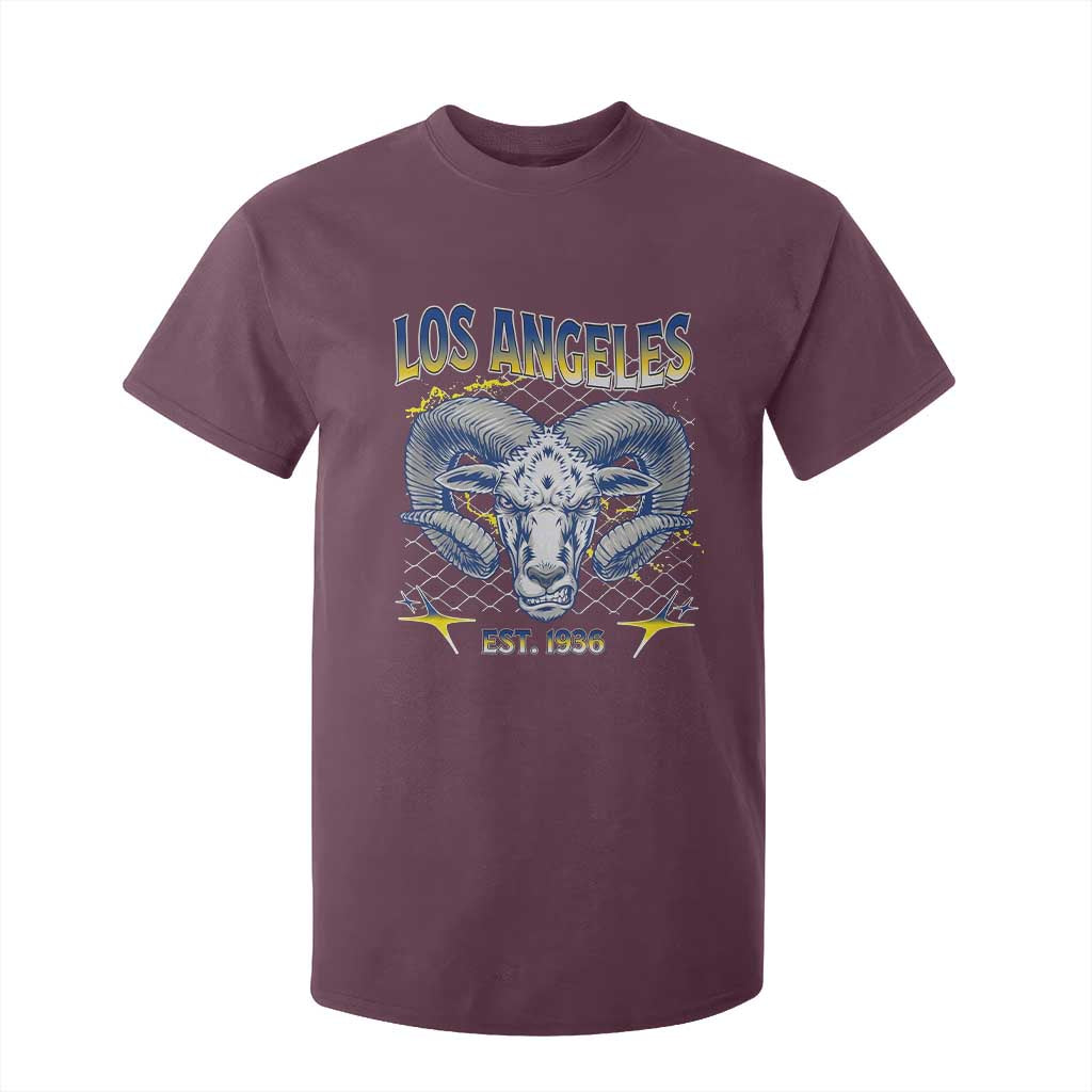 Cool Blue and Gold Ram Head Bighorn Sheep Graphic T Shirt For Kid Est 1936 Los Angeles Lover TS02 Maroon Print Your Wear