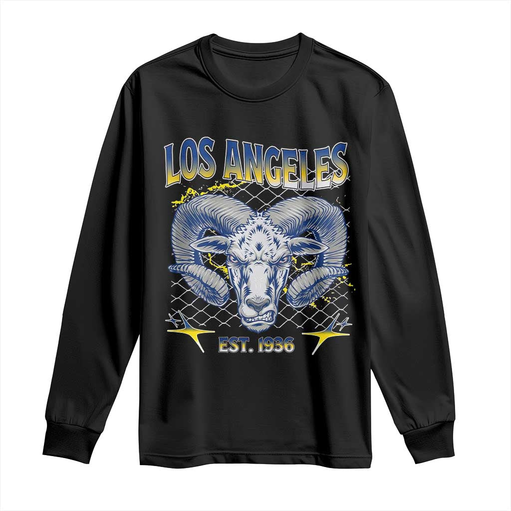 Cool Blue and Gold Ram Head Bighorn Sheep Graphic Long Sleeve Shirt Est 1936 Los Angeles Lover TS02 Black Print Your Wear