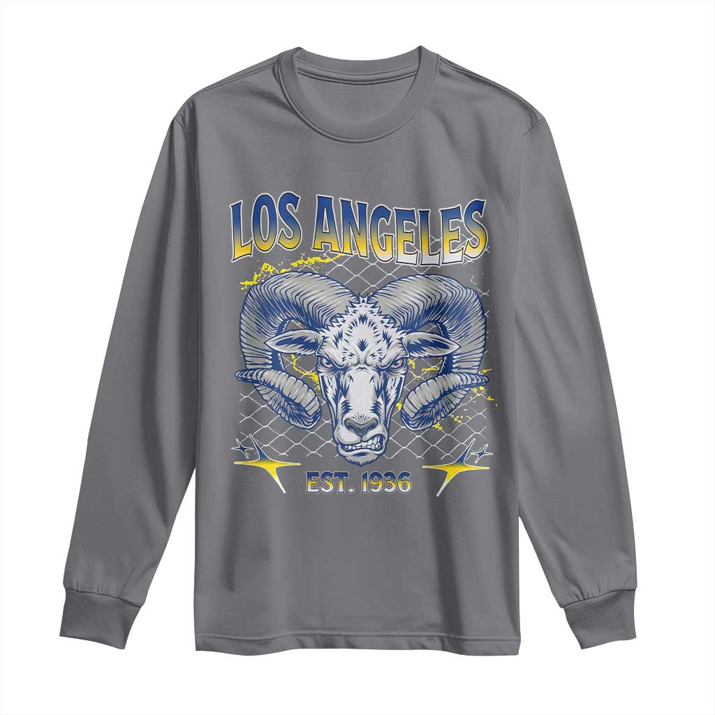 Cool Blue and Gold Ram Head Bighorn Sheep Graphic Long Sleeve Shirt Est 1936 Los Angeles Lover TS02 Charcoal Print Your Wear