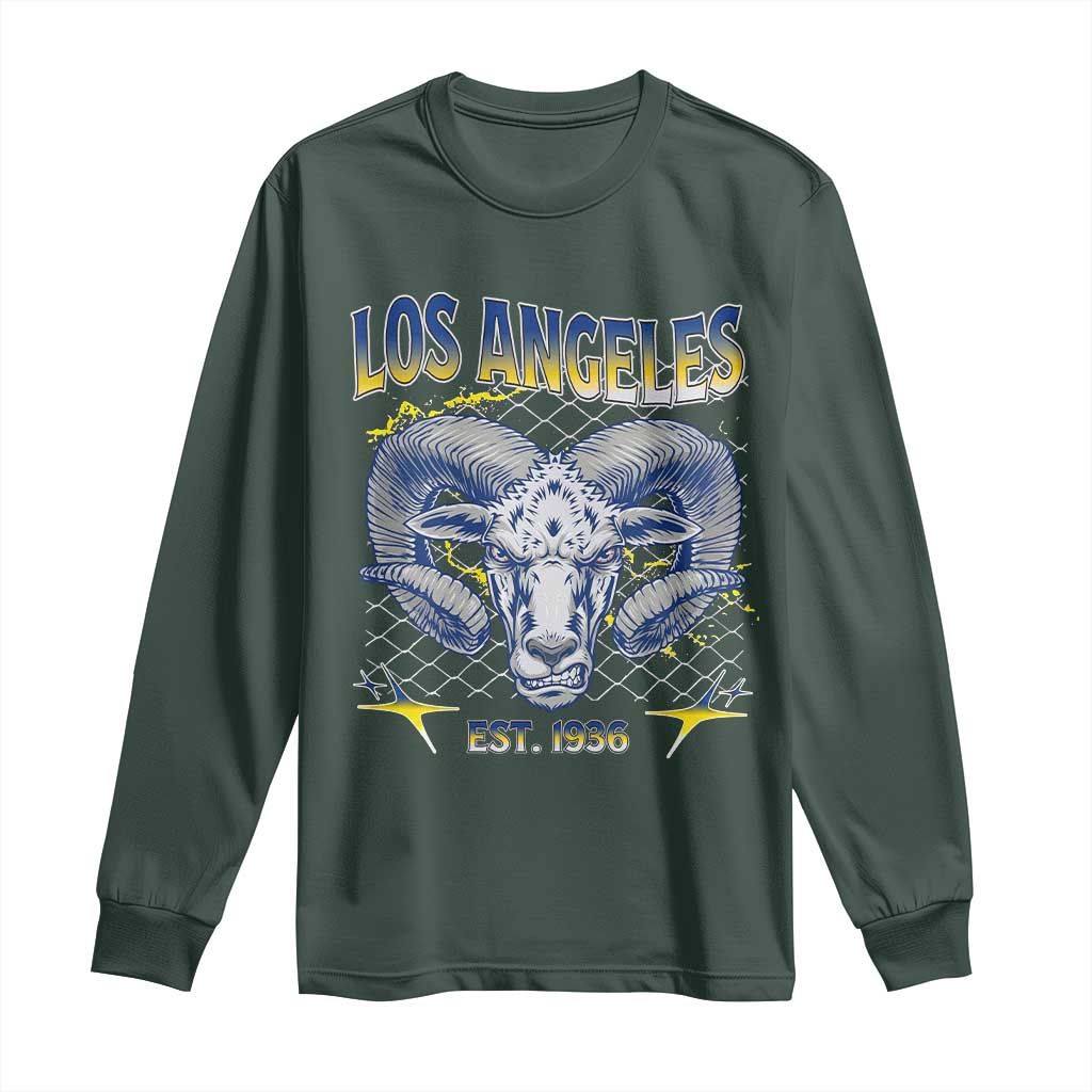 Cool Blue and Gold Ram Head Bighorn Sheep Graphic Long Sleeve Shirt Est 1936 Los Angeles Lover TS02 Dark Forest Green Print Your Wear