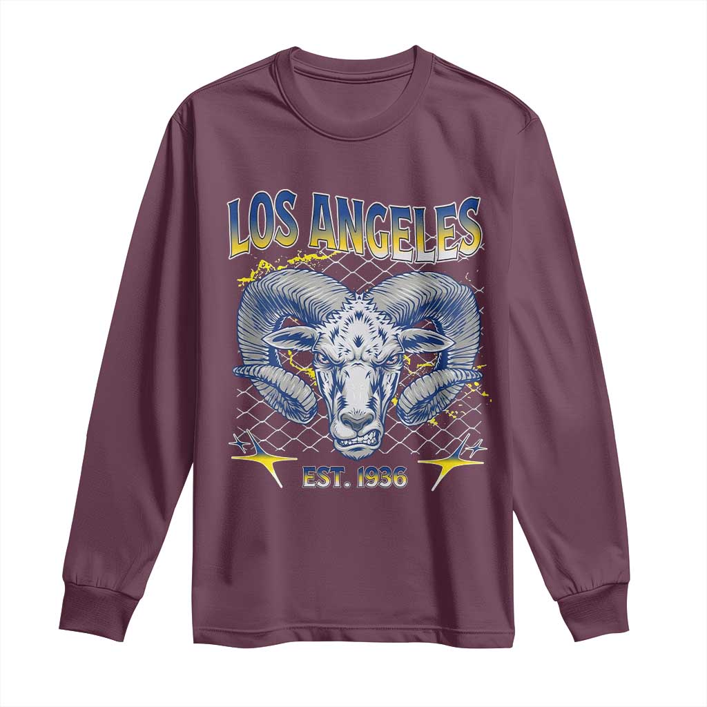 Cool Blue and Gold Ram Head Bighorn Sheep Graphic Long Sleeve Shirt Est 1936 Los Angeles Lover TS02 Maroon Print Your Wear