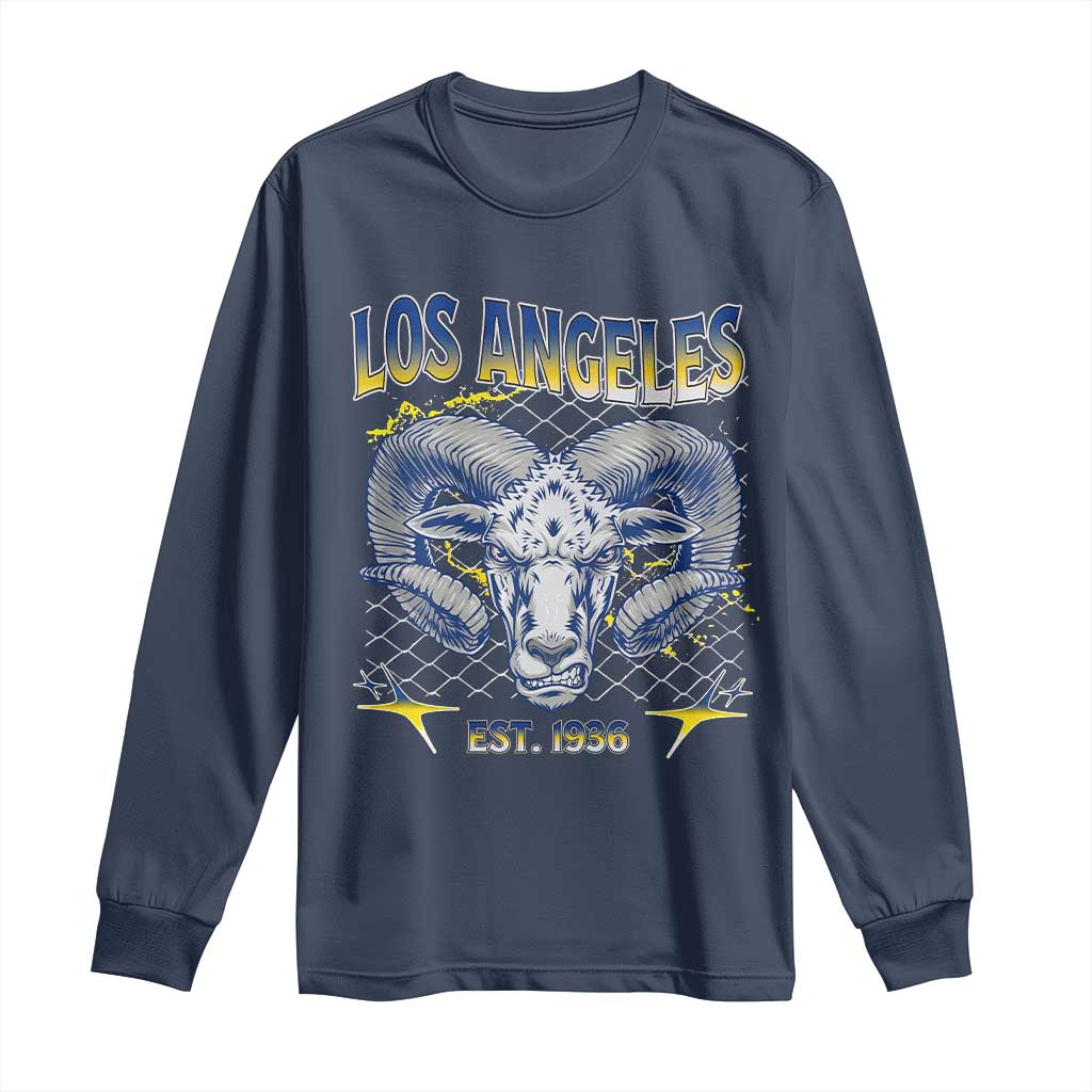 Cool Blue and Gold Ram Head Bighorn Sheep Graphic Long Sleeve Shirt Est 1936 Los Angeles Lover TS02 Navy Print Your Wear