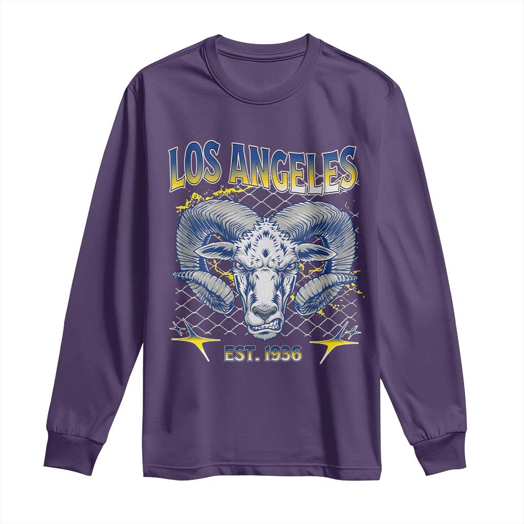 Cool Blue and Gold Ram Head Bighorn Sheep Graphic Long Sleeve Shirt Est 1936 Los Angeles Lover TS02 Purple Print Your Wear