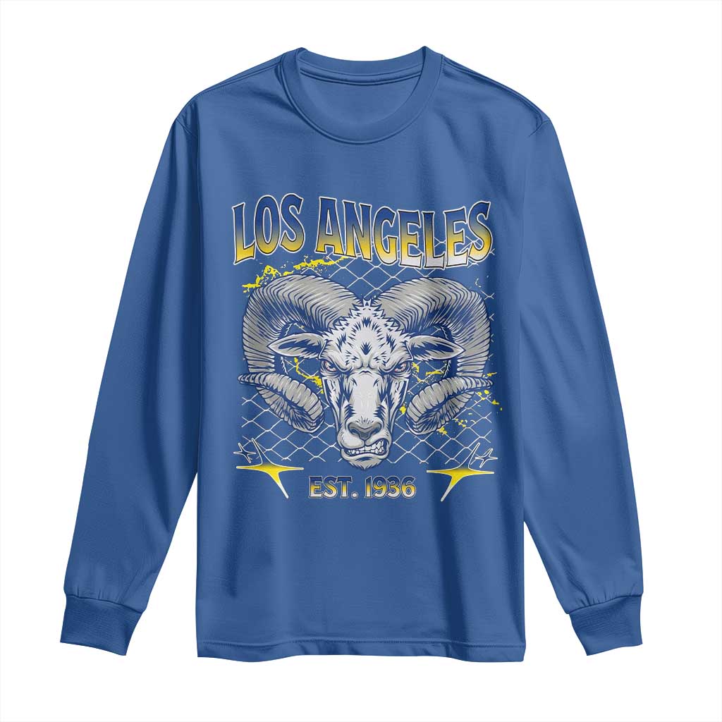 Cool Blue and Gold Ram Head Bighorn Sheep Graphic Long Sleeve Shirt Est 1936 Los Angeles Lover TS02 Royal Blue Print Your Wear