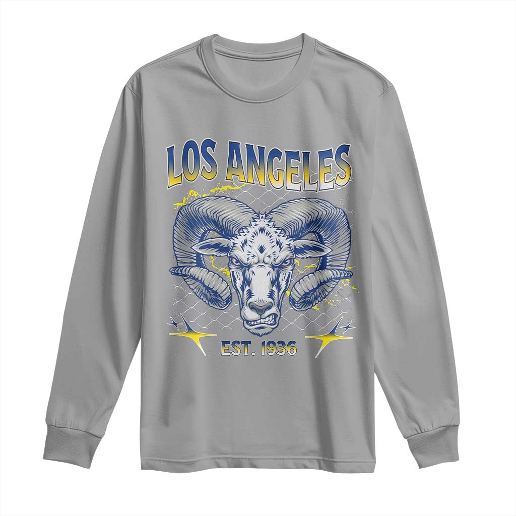 Cool Blue and Gold Ram Head Bighorn Sheep Graphic Long Sleeve Shirt Est 1936 Los Angeles Lover TS02 Sport Gray Print Your Wear