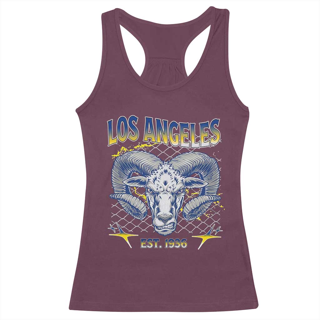 Cool Blue and Gold Ram Head Bighorn Sheep Graphic Racerback Tank Top Est 1936 Los Angeles Lover TS02 Maroon Print Your Wear