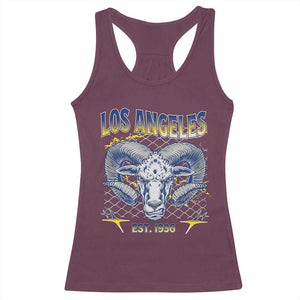 Cool Blue and Gold Ram Head Bighorn Sheep Graphic Racerback Tank Top Est 1936 Los Angeles Lover TS02 Maroon Print Your Wear