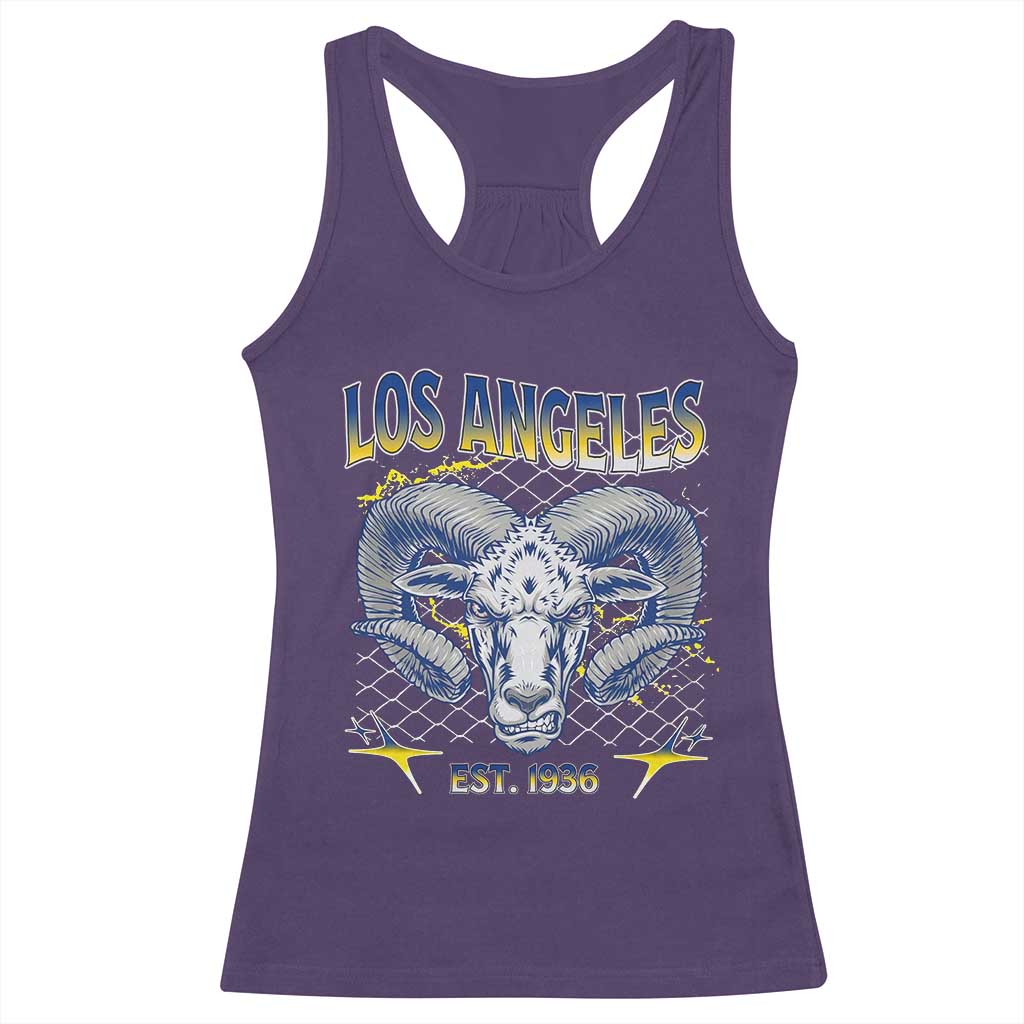 Cool Blue and Gold Ram Head Bighorn Sheep Graphic Racerback Tank Top Est 1936 Los Angeles Lover TS02 Purple Print Your Wear