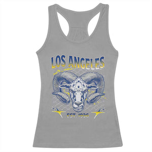 Cool Blue and Gold Ram Head Bighorn Sheep Graphic Racerback Tank Top Est 1936 Los Angeles Lover TS02 Sport Gray Print Your Wear