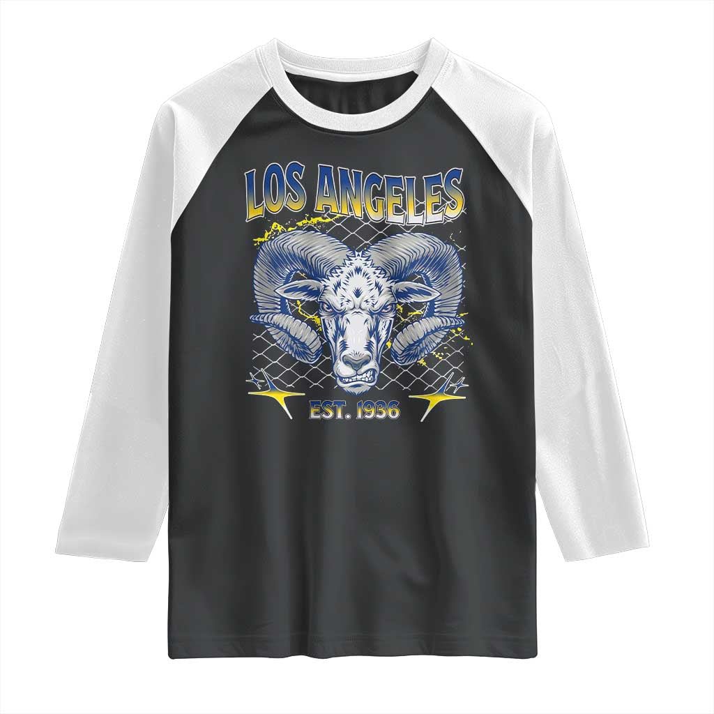 Cool Blue and Gold Ram Head Bighorn Sheep Graphic Raglan Shirt Est 1936 Los Angeles Lover TS02 Black White Print Your Wear