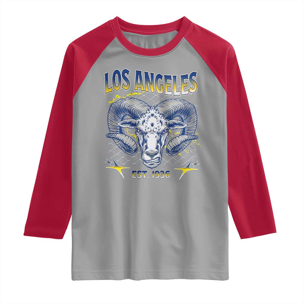 Cool Blue and Gold Ram Head Bighorn Sheep Graphic Raglan Shirt Est 1936 Los Angeles Lover TS02 Sport Gray Red Print Your Wear