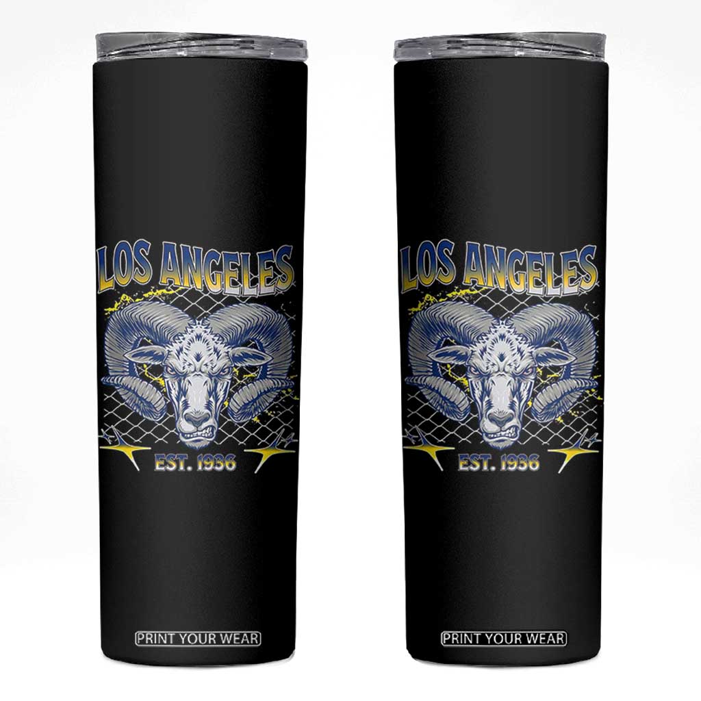 Cool Blue and Gold Ram Head Bighorn Sheep Graphic Skinny Tumbler Est 1936 Los Angeles Lover TS02 Black Print Your Wear