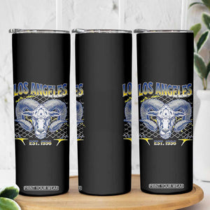 Cool Blue and Gold Ram Head Bighorn Sheep Graphic Skinny Tumbler Est 1936 Los Angeles Lover TS02 Print Your Wear