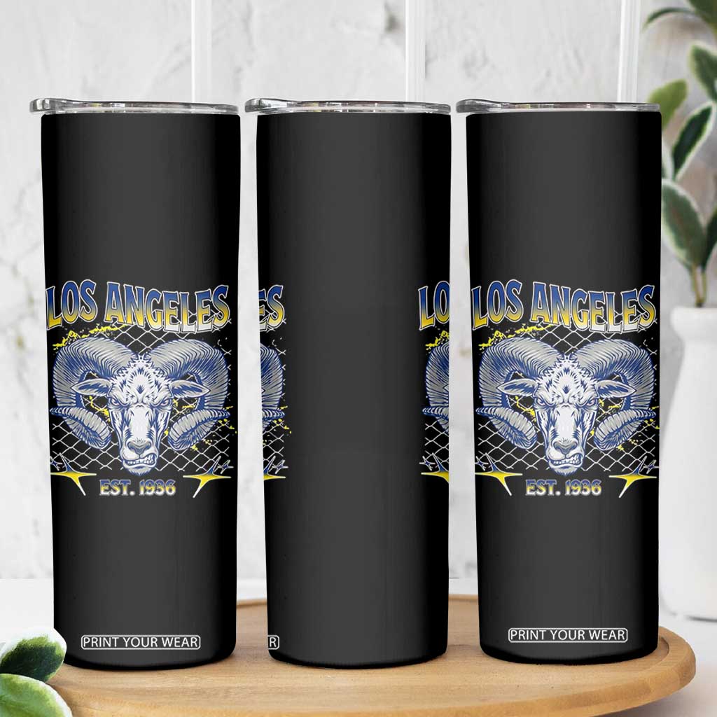 Cool Blue and Gold Ram Head Bighorn Sheep Graphic Skinny Tumbler Est 1936 Los Angeles Lover TS02 Print Your Wear