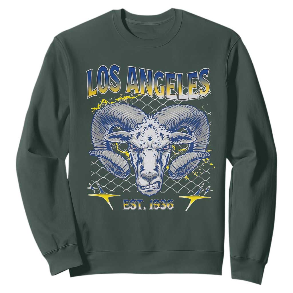Cool Blue and Gold Ram Head Bighorn Sheep Graphic Sweatshirt Est 1936 Los Angeles Lover TS02 Dark Forest Green Print Your Wear