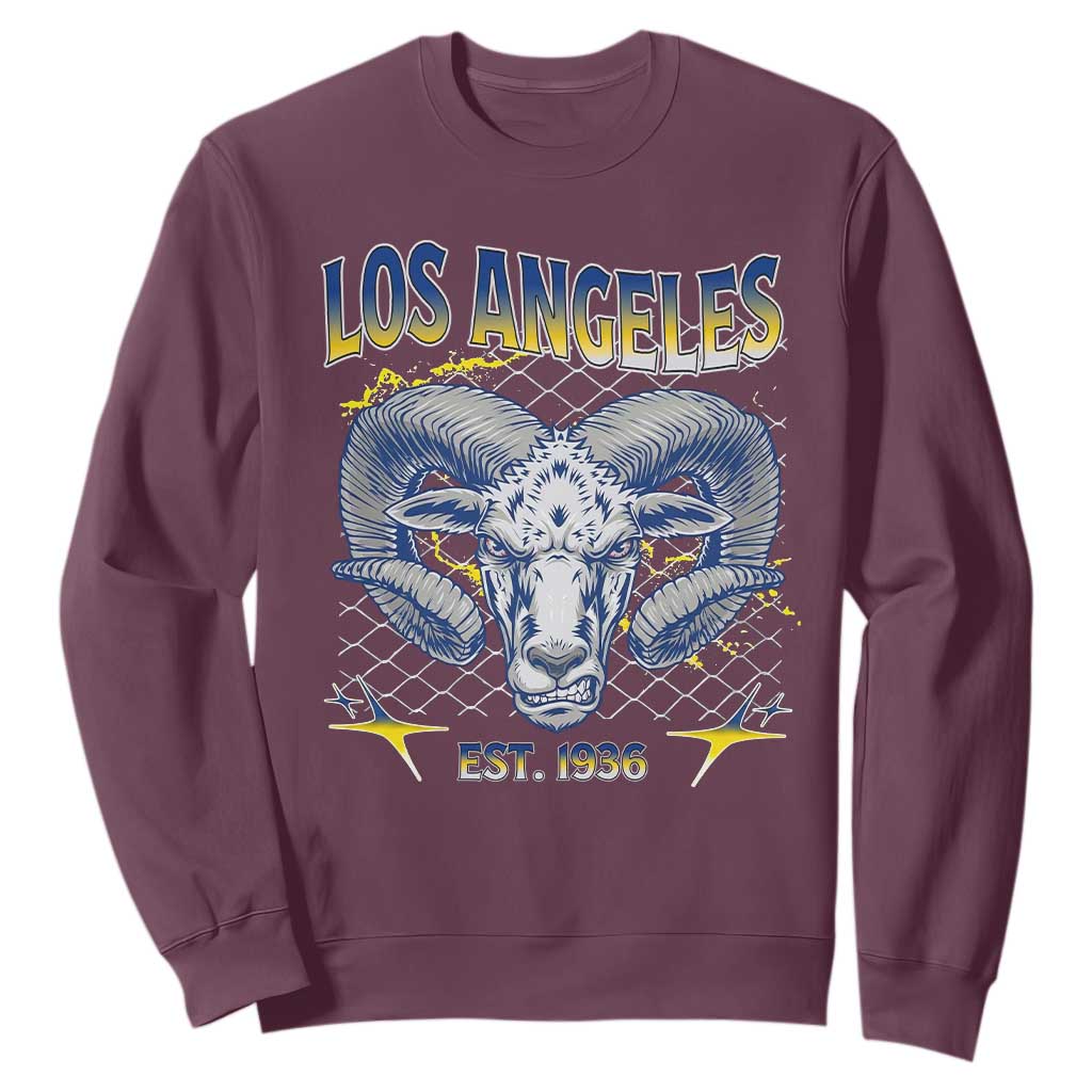 Cool Blue and Gold Ram Head Bighorn Sheep Graphic Sweatshirt Est 1936 Los Angeles Lover TS02 Maroon Print Your Wear