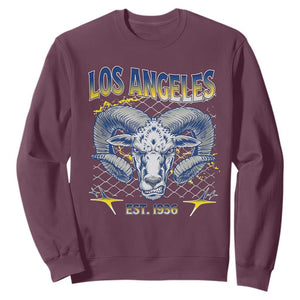 Cool Blue and Gold Ram Head Bighorn Sheep Graphic Sweatshirt Est 1936 Los Angeles Lover TS02 Maroon Print Your Wear