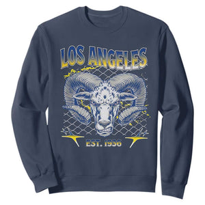 Cool Blue and Gold Ram Head Bighorn Sheep Graphic Sweatshirt Est 1936 Los Angeles Lover TS02 Navy Print Your Wear
