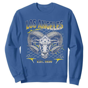 Cool Blue and Gold Ram Head Bighorn Sheep Graphic Sweatshirt Est 1936 Los Angeles Lover TS02 Royal Blue Print Your Wear