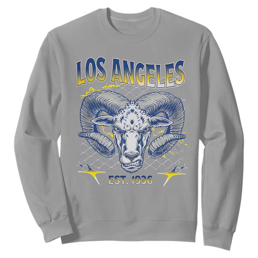 Cool Blue and Gold Ram Head Bighorn Sheep Graphic Sweatshirt Est 1936 Los Angeles Lover TS02 Sport Gray Print Your Wear