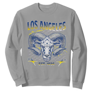 Cool Blue and Gold Ram Head Bighorn Sheep Graphic Sweatshirt Est 1936 Los Angeles Lover TS02 Sport Gray Print Your Wear