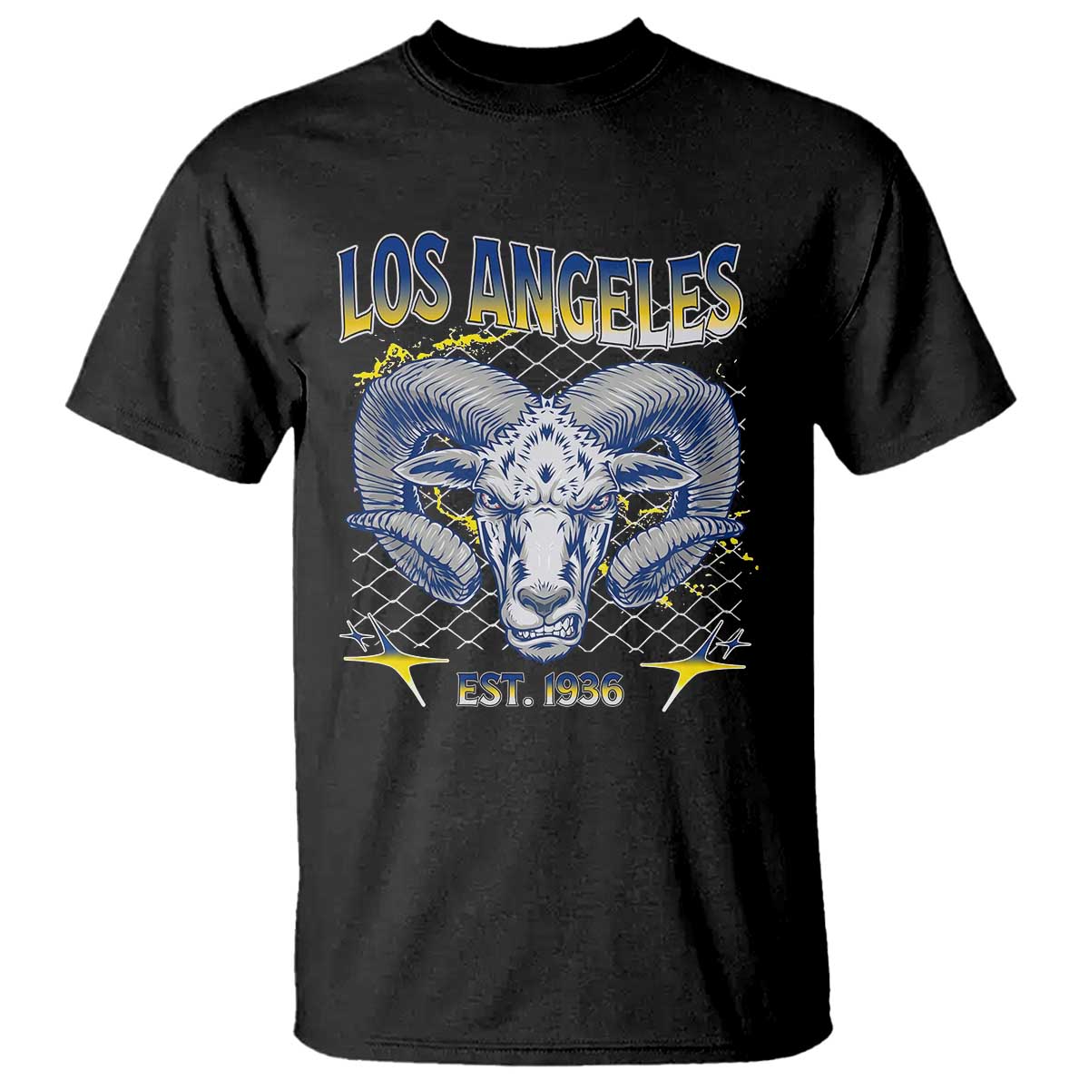 Cool Blue and Gold Ram Head Bighorn Sheep Graphic T Shirt Est 1936 Los Angeles Lover TS02 Black Print Your Wear