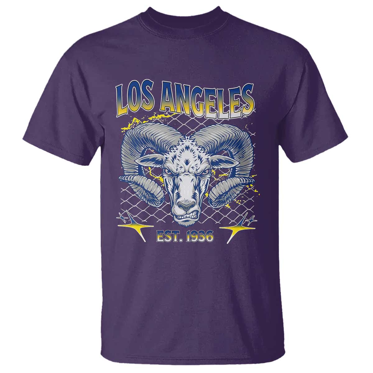 Cool Blue and Gold Ram Head Bighorn Sheep Graphic T Shirt Est 1936 Los Angeles Lover TS02 Purple Print Your Wear