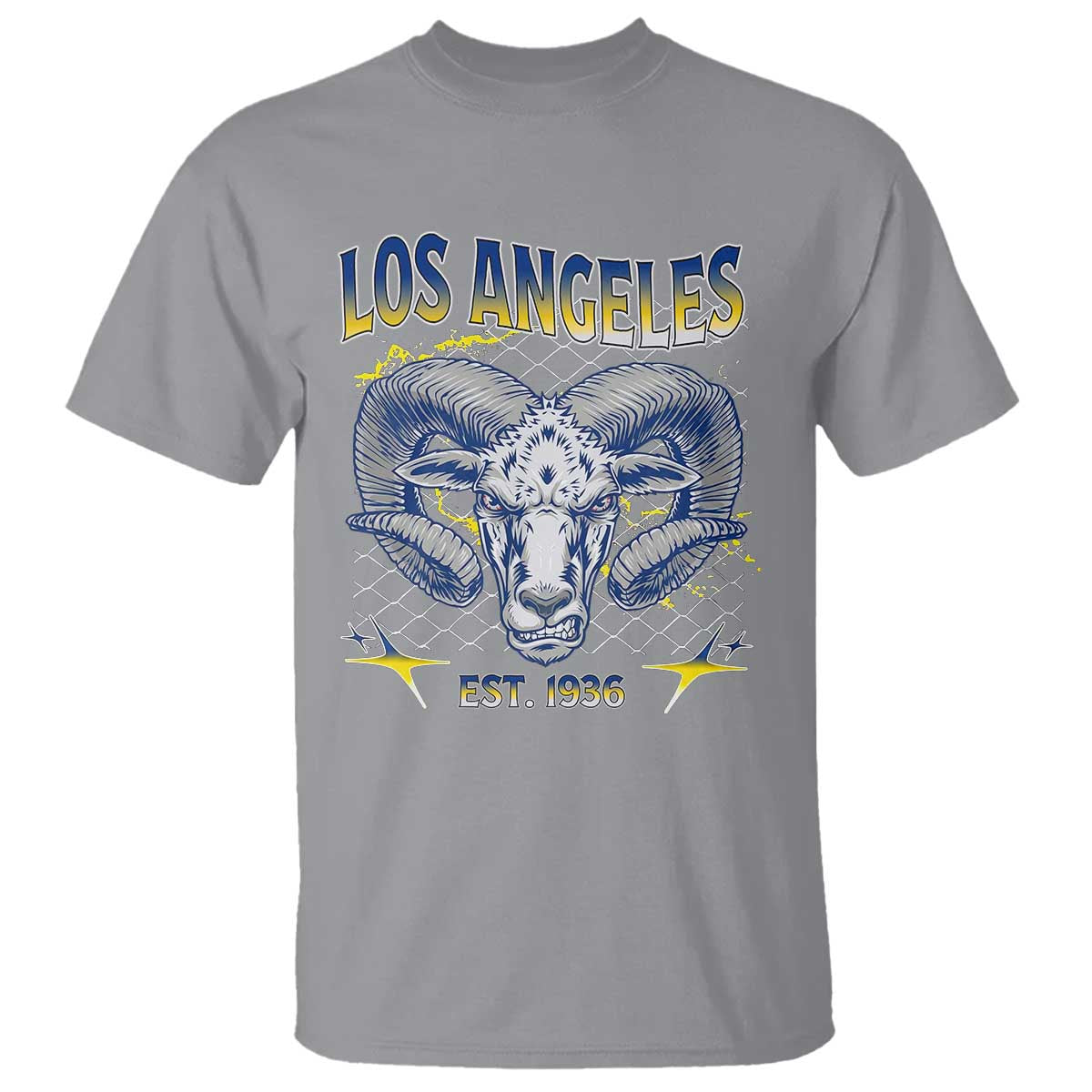 Cool Blue and Gold Ram Head Bighorn Sheep Graphic T Shirt Est 1936 Los Angeles Lover TS02 Sport Gray Print Your Wear