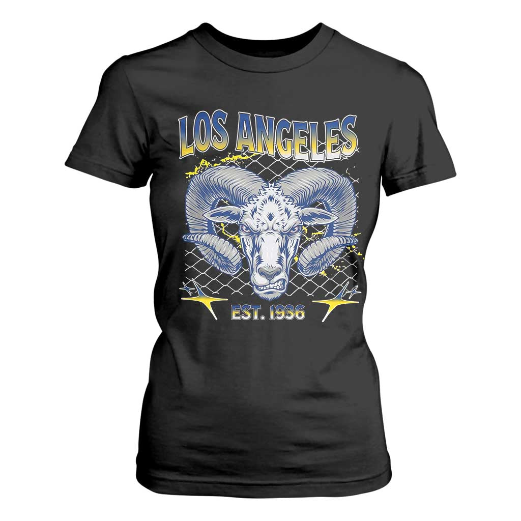 Cool Blue and Gold Ram Head Bighorn Sheep Graphic T Shirt For Women Est 1936 Los Angeles Lover TS02 Black Print Your Wear
