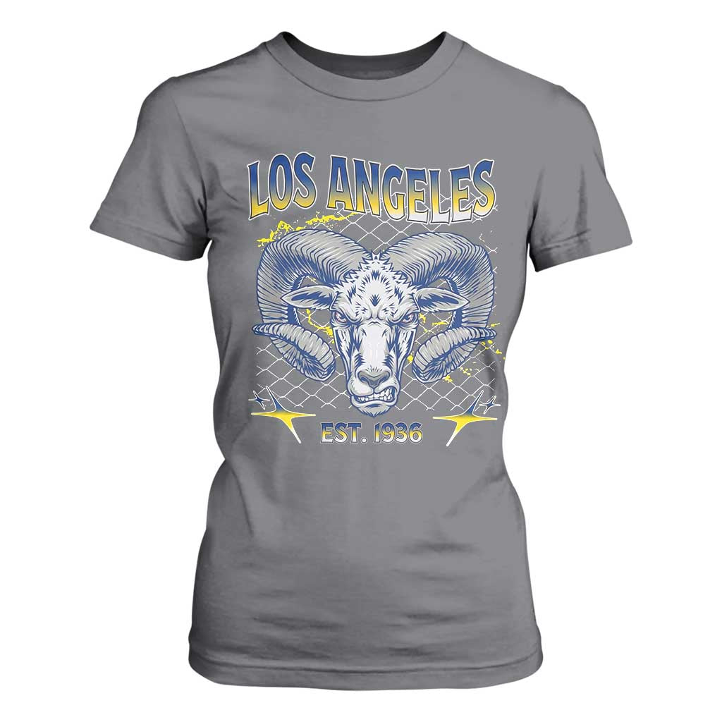 Cool Blue and Gold Ram Head Bighorn Sheep Graphic T Shirt For Women Est 1936 Los Angeles Lover TS02 Charcoal Print Your Wear